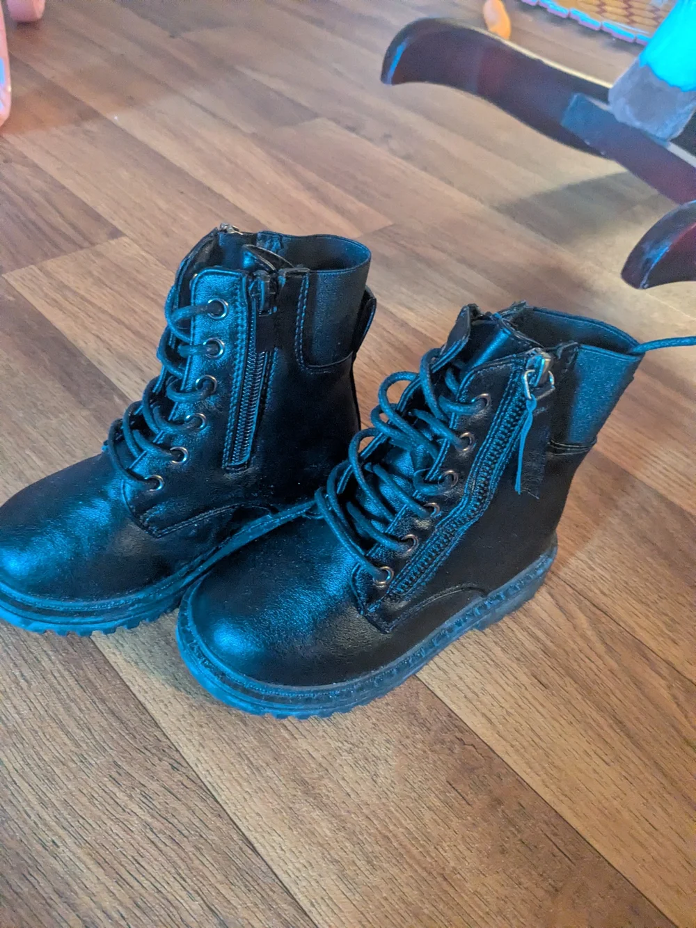 Link Kids Black Lace-Up Zip Combat Boots
